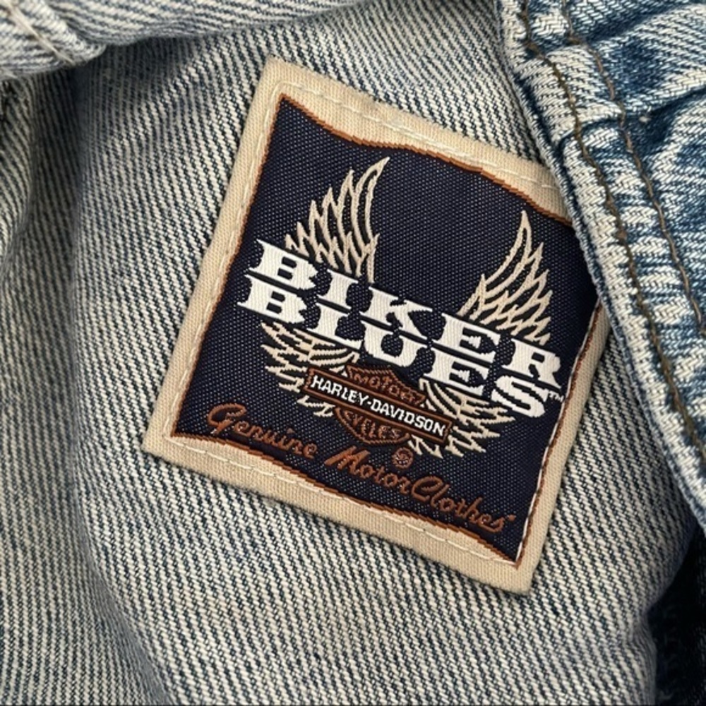VTG 90’s Harley Davidson Biker Blue ladies denim jean jacket embroidered‎ size L - Picture 12 of 15